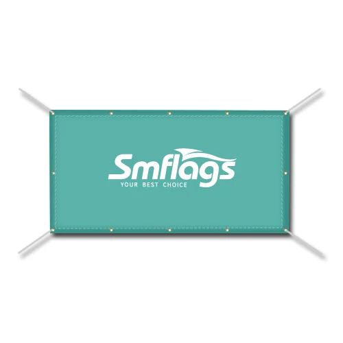 Custom printed mesh banner in 4ft X 12ft size hanging on a pole with grommets