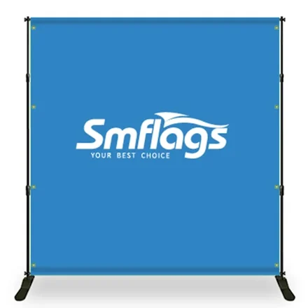 Telescopic aluminium frame of the backdrop banner stand being adjusted for height