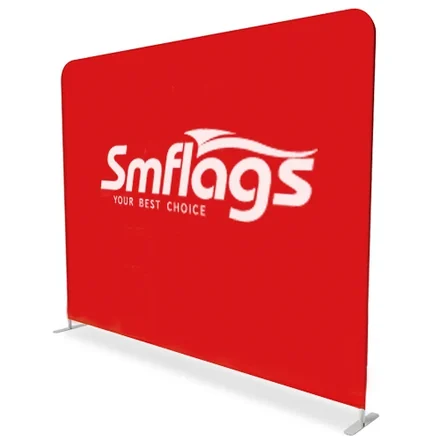 Double-sided fabric banner stand showing correct artwork on both sides