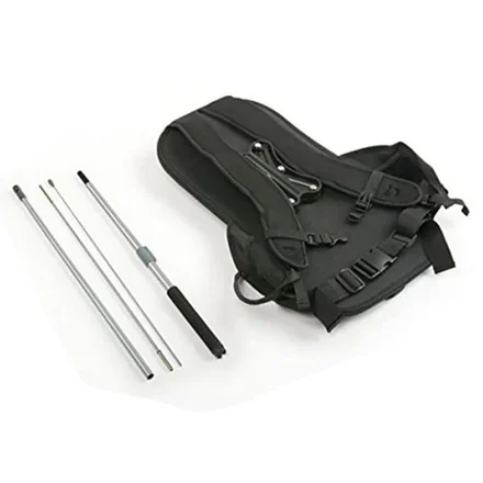 Backpack flag folded and stored in a carrying bag with pole and hardware