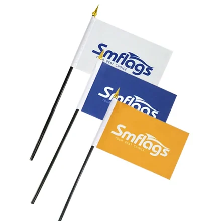 Heat cut edge and sewn edge stick flag samples side by side