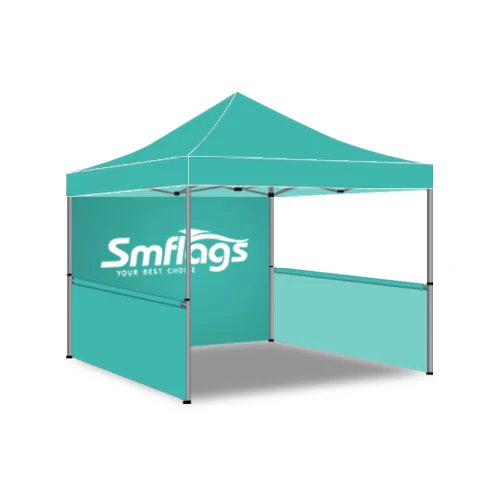 10FT x 10FT custom advertising tent with full wall and premium HEX frame set up at a trade show
