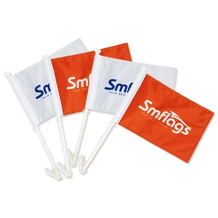 Car flags in multiple sizes and colours displayed on a vehicle roof