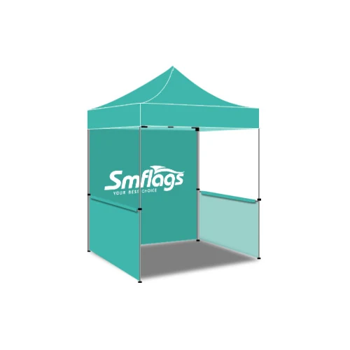 6.5ft x 6.5ft advertising tent with full wall and premium HEX frame set up outdoors