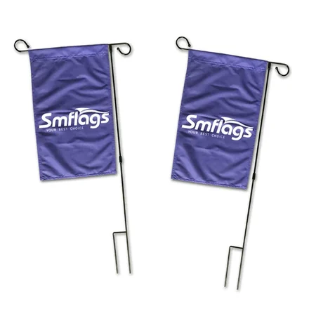 Double sided garden flag with block-out liner showing correct text on both sides