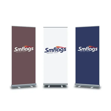 Retractable banner stand folded into its carrying bag with hardware included