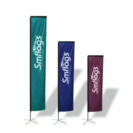 Double sided rectangular flag showing correct artwork on both sides