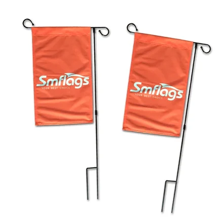 Garden flag with custom logo and PMS colour match in a front yard setting