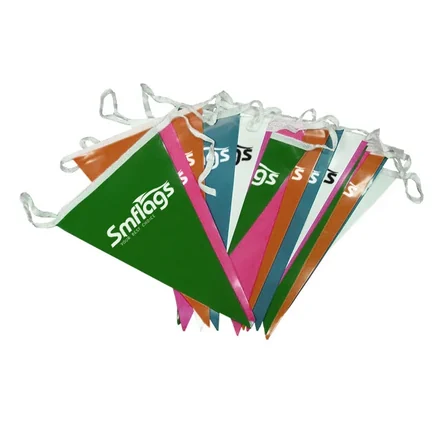 Custom pennant string with double-sided printing and block-out liner