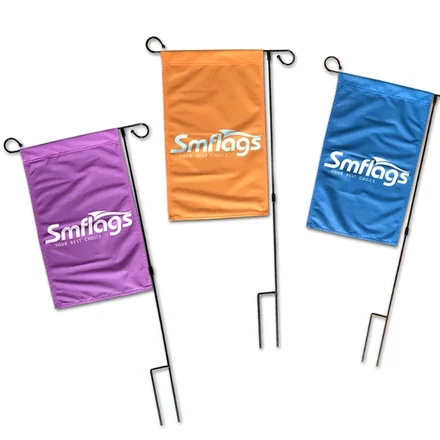 Garden flag with a personalised welcome message and floral design on 110g knit polyester