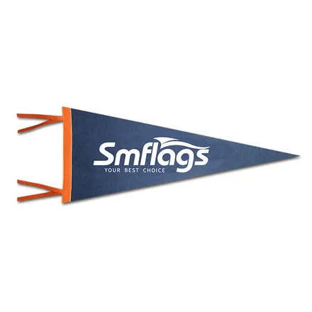 Row of stiff felt pennants in different sizes and colours at an event