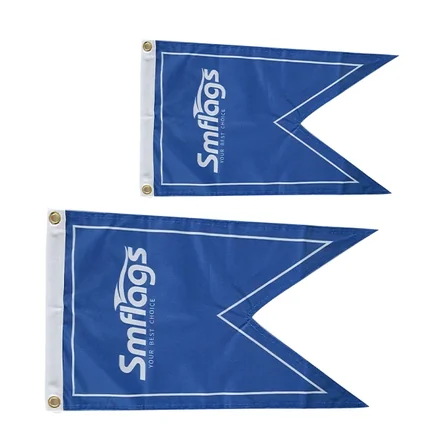 Double-sided boat flag showing correct text on both front and back with block-out liner