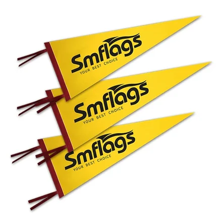 Soft felt pennant with grommets and string ties, showing multiple hanging options
