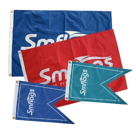 Double sided flag with block-out liner showing correct text on both sides