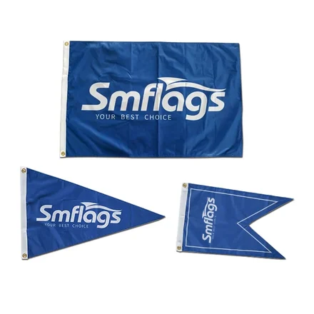 Custom boat flag with PMS colour match and logo on a marina boat