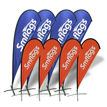 Double sided teardrop flag showing artwork reading correctly on the reverse