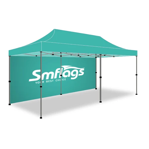 10FT x 20FT custom advertising tent with full wall and premium HEX aluminium frame set up outdoors
