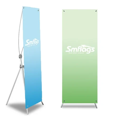 X-banner stand folded flat into a carrying bag with frame and banner inside