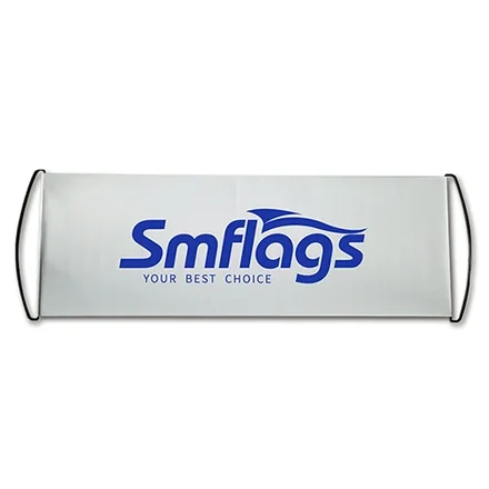 Close-up of the self-rolling mechanism on a handheld scroll banner