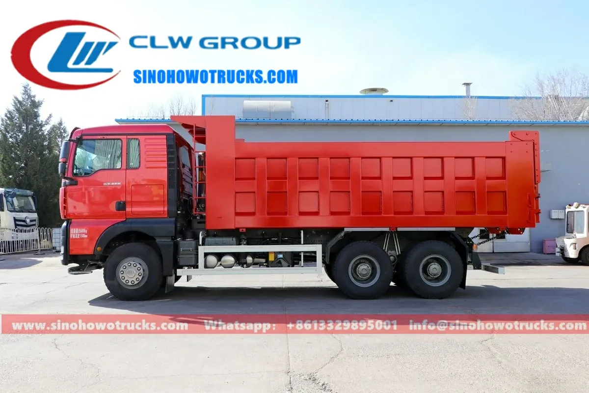 10 wheeler Sino SITRAK 20 ton dump truck in construction site with front lift hydraulic system raised