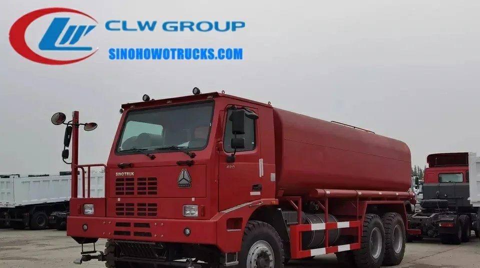 6x6 Sinotruk HOWO 20t off road water tender truck in field operation with rear spray system active