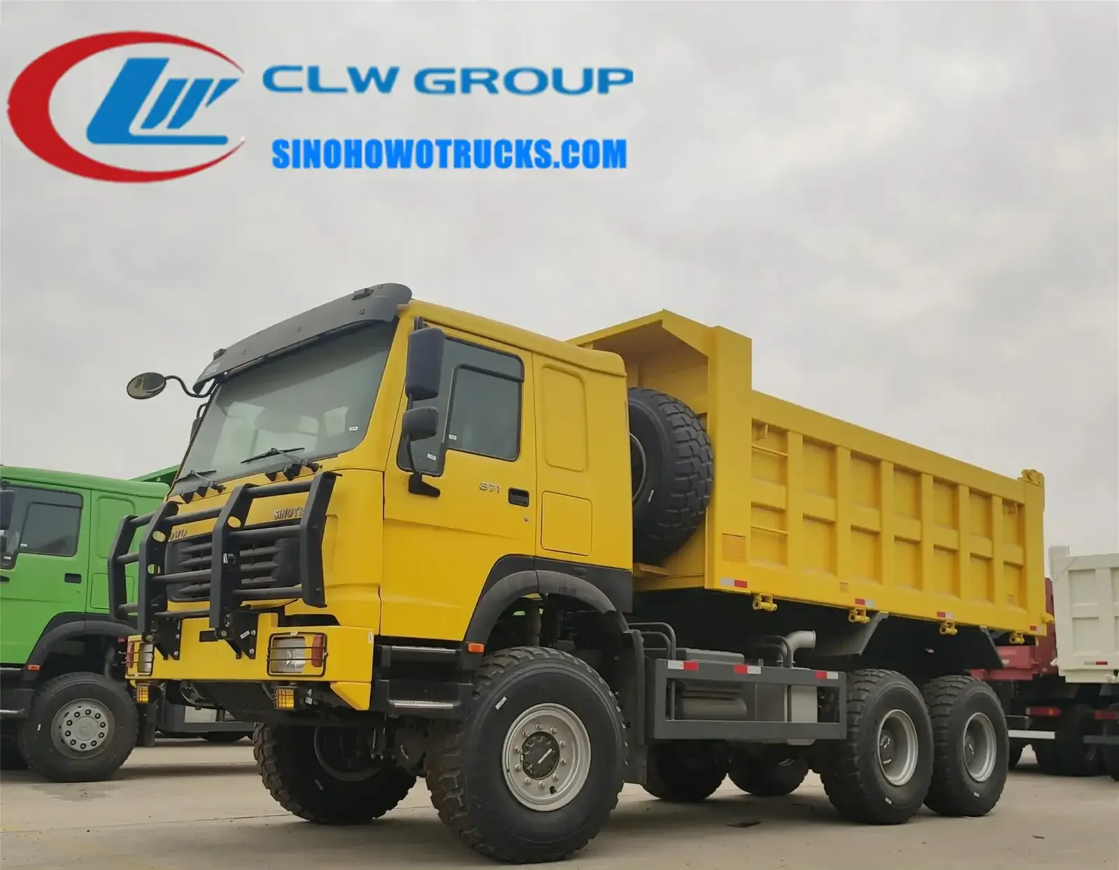 6×6 Sinotruk HOWO off road dump truck in rugged terrain with hydraulic rear lift engaged