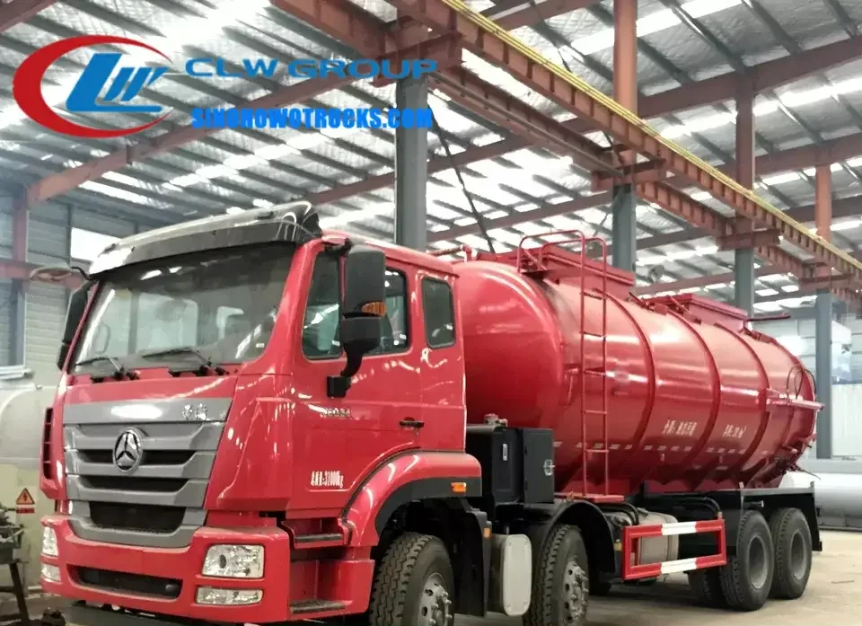 8x4 Sinotruk HOWO 25000L sewage cleaning truck in service colour with hydraulic tailgate open and pump visible