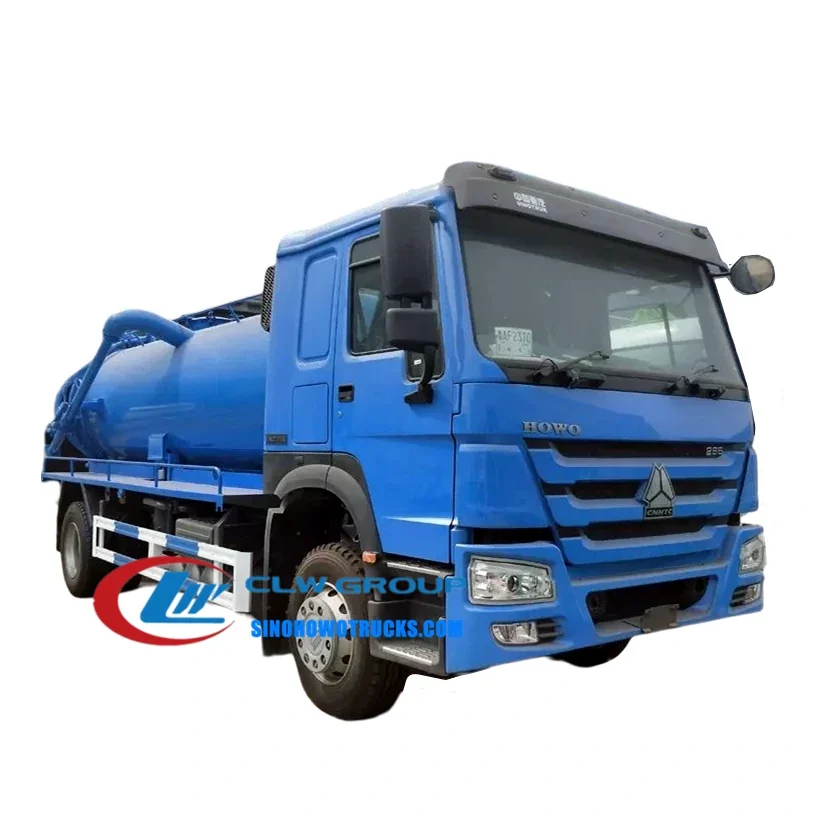 Sinotruk HOWO 12000 litre sewer tanker with vacuum pump and hydraulic discharge cover in urban service setting
