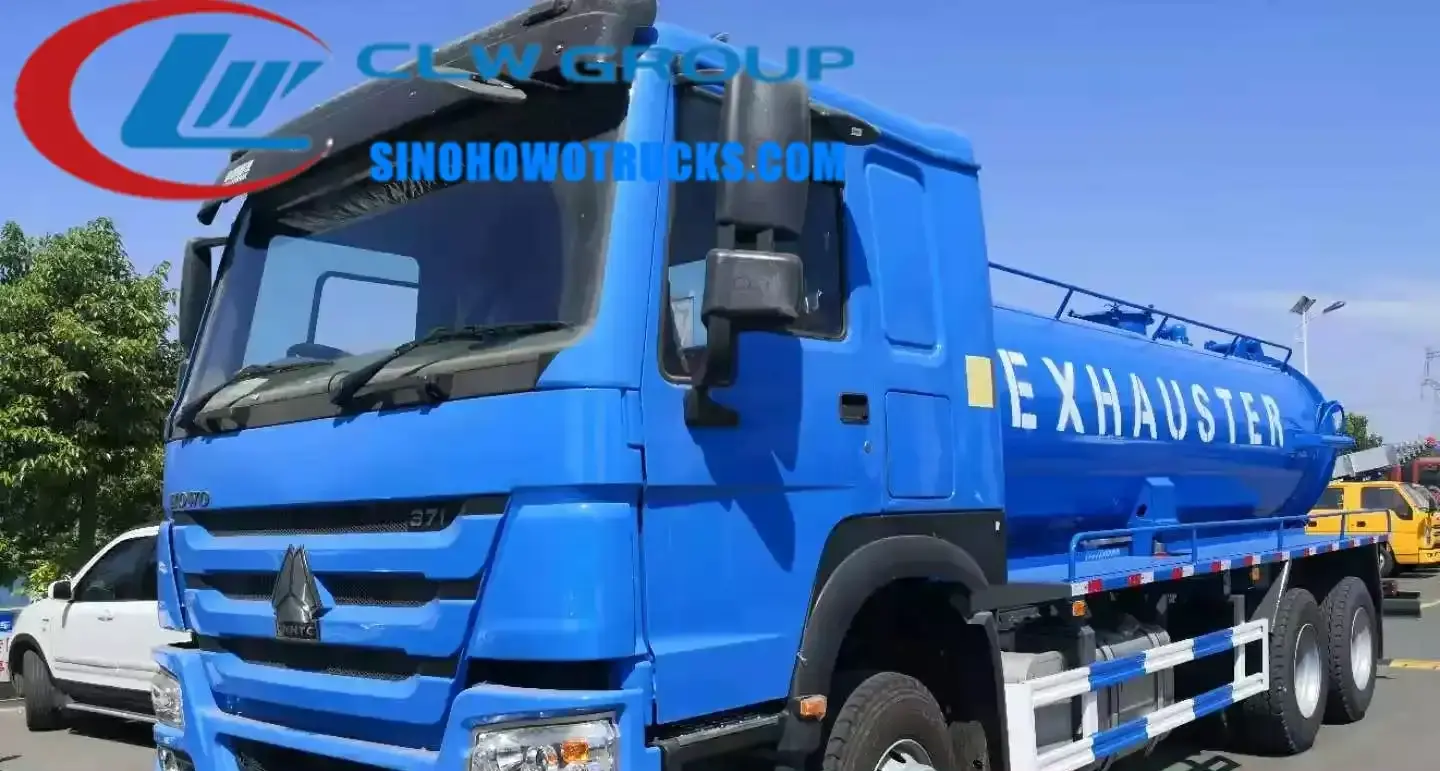 Sinotruk HOWO 6x4 16 ton vacuum sewage tanker in service colour with front suction pipe and side control panel
