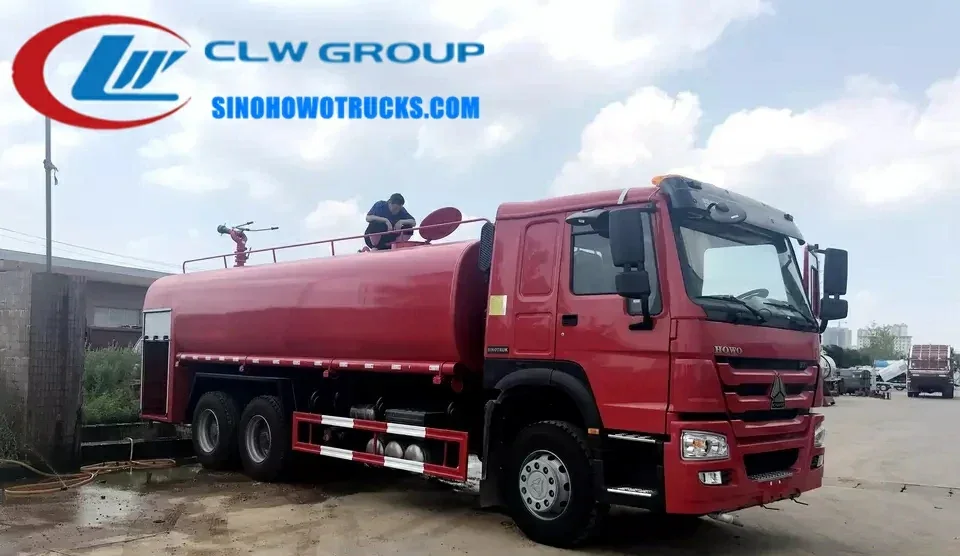 Sinotruk HOWO 6x4 right hand drive fire water tender in fire service red with top-mounted water cannon
