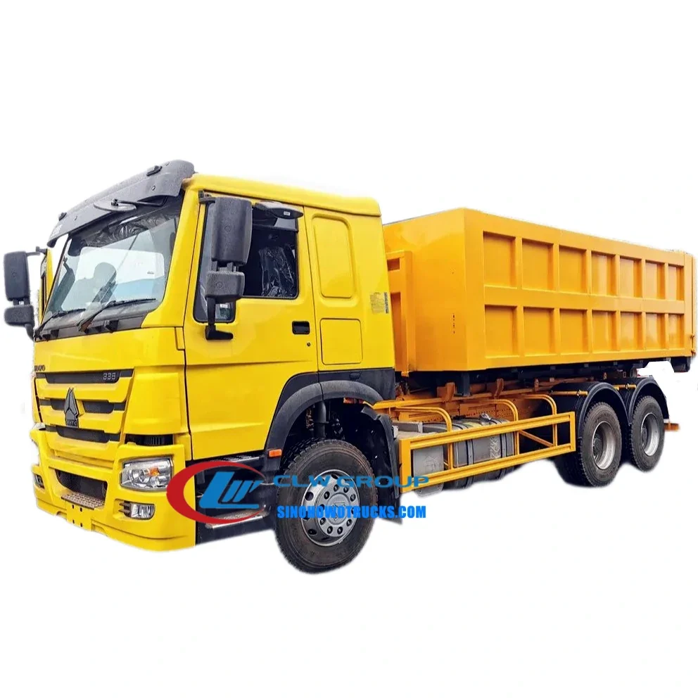 Sinotruk HOWO 16cbm roll on roll off container truck in standard grey with hydraulic hook lift system