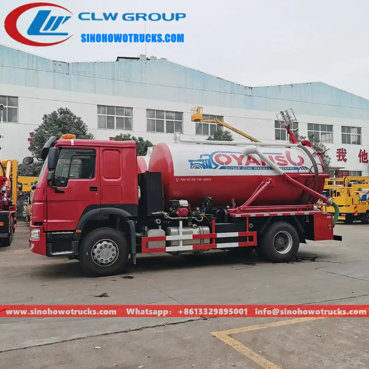 Sinotruk HOWO 6x4 3000 gallon sewage truck in urban service with 9 metre swivel suction tube extended