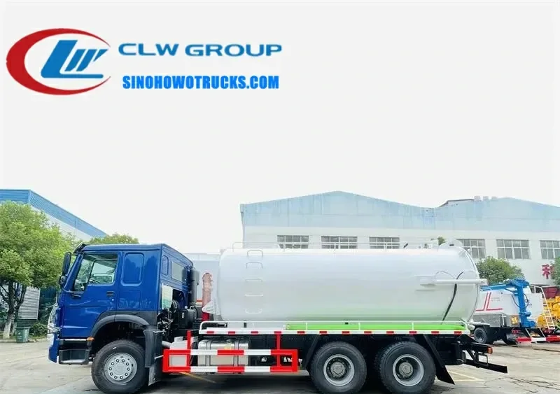 Sinotruk HOWO 6x4 sewage lorry with 20000L tank in metallic grey with customer logo and rear hydraulic tailgate open