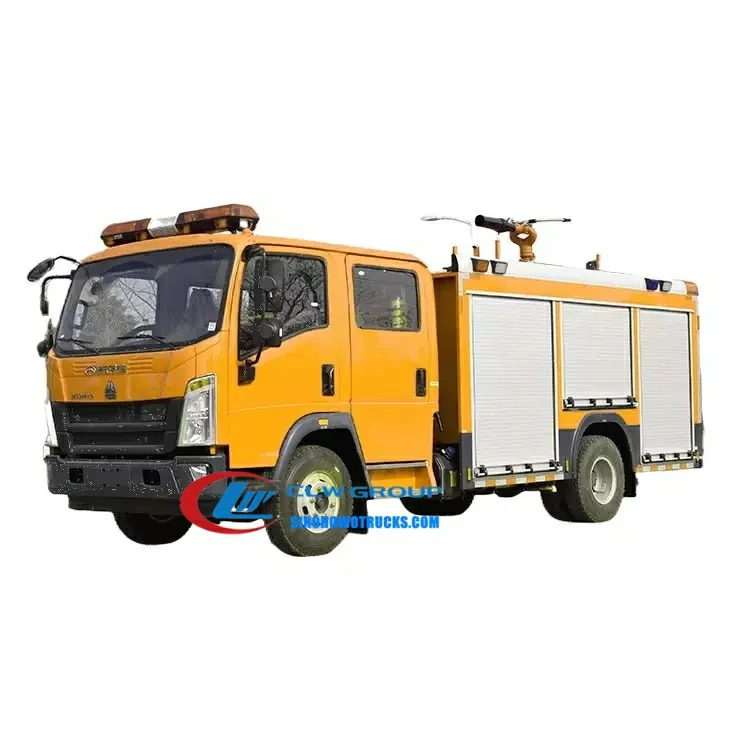 Sinotruk HOWO 5 ton fire fighter truck in fire service red with PS40 monitor mounted above the cab