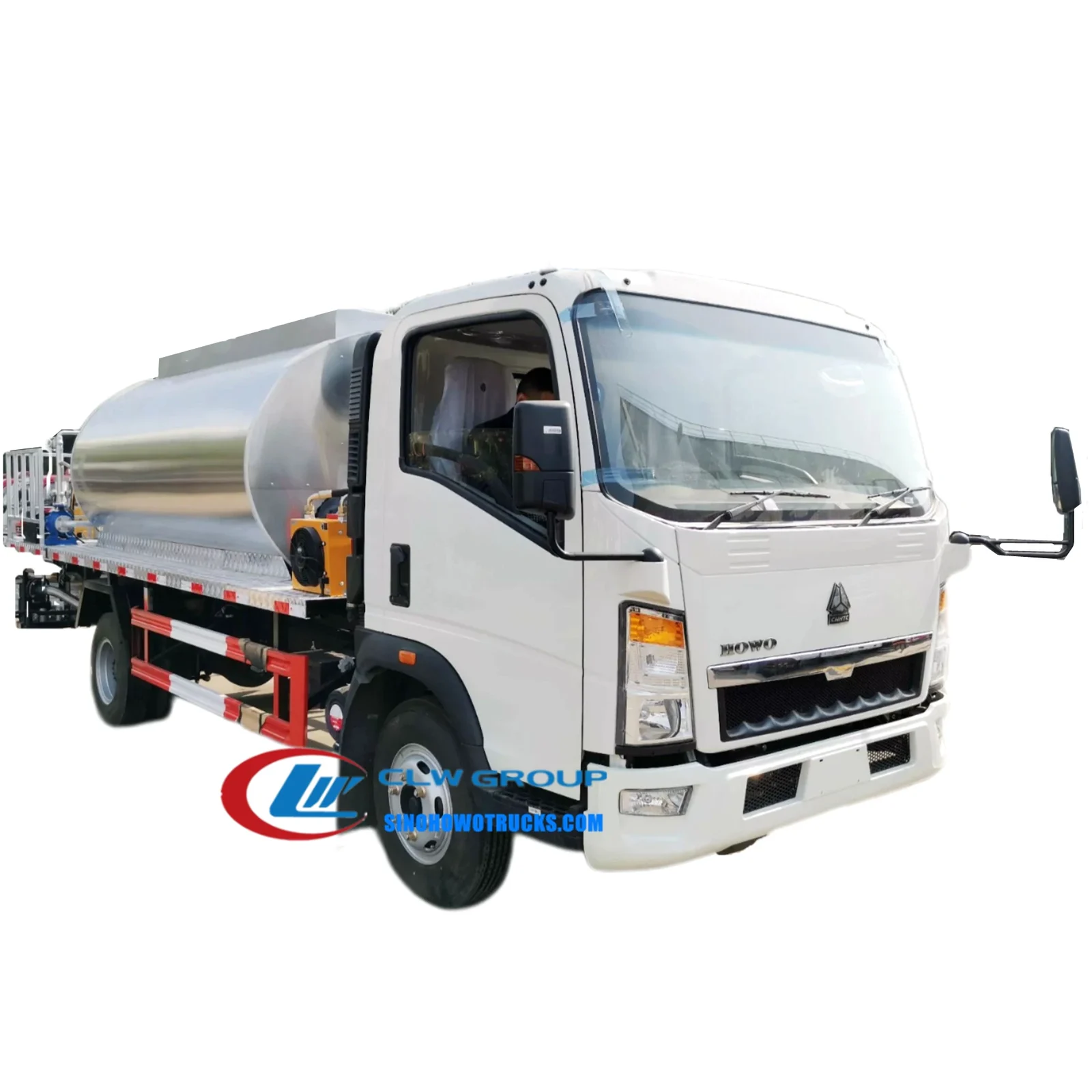 Sinotruk HOWO 4x2 bitumen distributor truck in red with asphalt tank and spray system on the rear