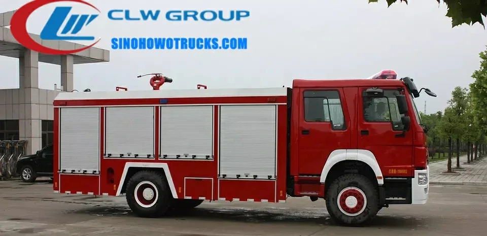 Sinotruk HOWO 8000L water tender fire truck in fire service red with PS50 monitor mounted on the cab roof