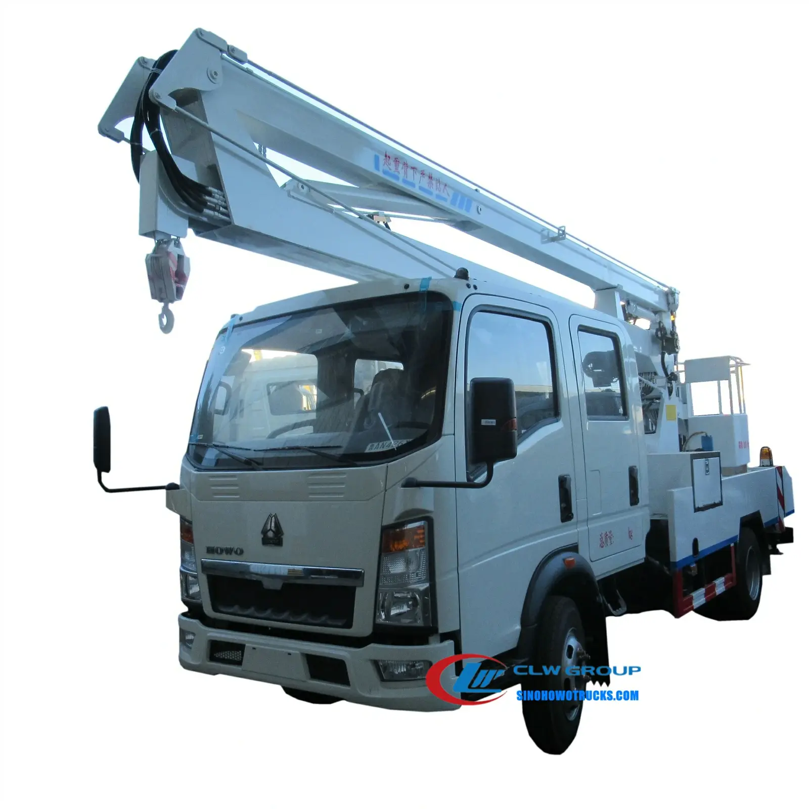 Sinotruk HOWO double cabin 12 meter aerial bucket truck in urban setting with telescopic boom raised
