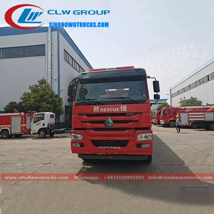 Sinotruk HOWO 8x4 heavy water tender fire truck in fire service red with roof mounted monitor