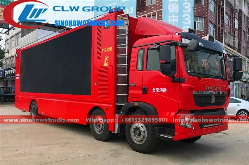 Sinotruk HOWO 6x2 LED fire protection advertising truck in Nigeria with dual side-mounted full-color LED screens