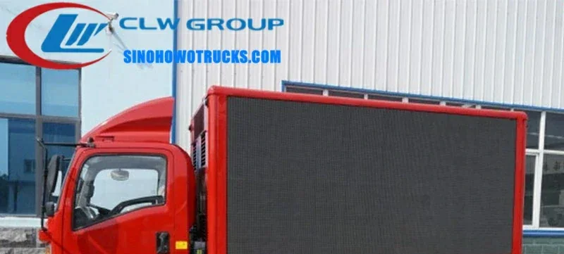 Sinotruk HOWO 4×2 video screen LED display truck in urban setting with dual-sided full-color LED screens active