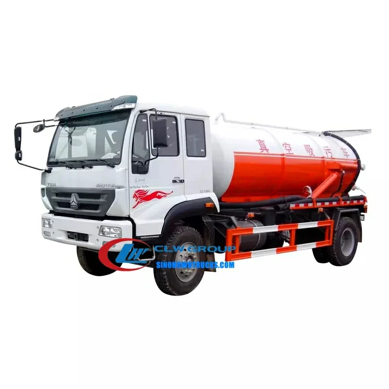 Sinotruk Steyr 10 tons sludge vacuum truck in service with front-mounted suction pipe and tank