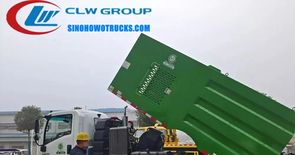 Sinotruk Wangpai mini 3cbm vacuum sweeper truck in urban street cleaning operation with side-mounted suction nozzle