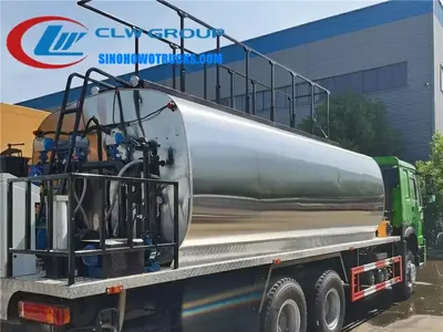 Rear view of the asphalt distributor showing the 16000L tank and computer-controlled spray system