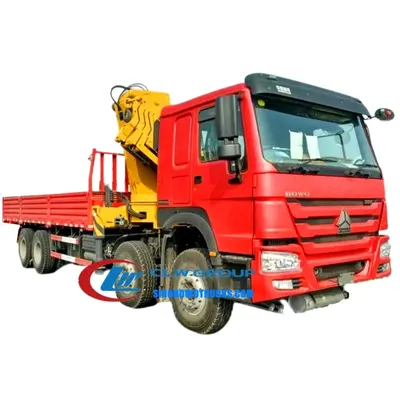 Rear view of the truck-mounted crane with the float three-point bridge structure and tandem axle
