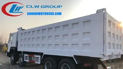 Side view of the HOWO 8x4 mining dump truck showing the high strength steel tipper and 12.00R20 tyres