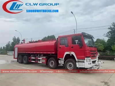 Side view of the 12 wheel Sinotruk HOWO fire service truck with 25000 L tank and 8x4 chassis