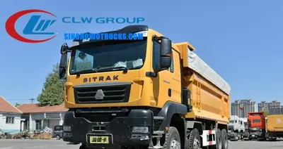Side view of the Sino SITRAK mining dump truck with high strength steel cargo box and hydraulic lift
