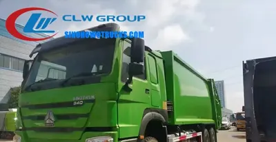 Rear view of the Howo 16m3 compactor truck showing the hydraulic compaction system and sealed waste body