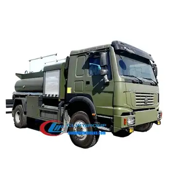 4WD Sinotruk HOWO off-road airport fuel truck in Palestine with two-compartment tank and refueling pump