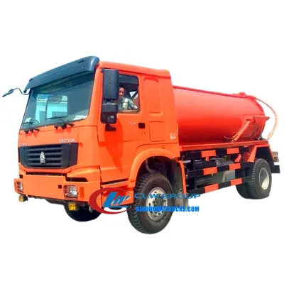 Front view of the vacuum truck with cab and observation port on the tank body